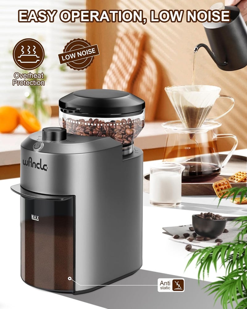 wancle مطحنة قهوة - مطحنة قهوة كهربائية - مطحنة قابلة للتعديل مع 28 إعداد - 12 كوب - مطحنة حبوب قهوة احترافية - رمادي - Image 5